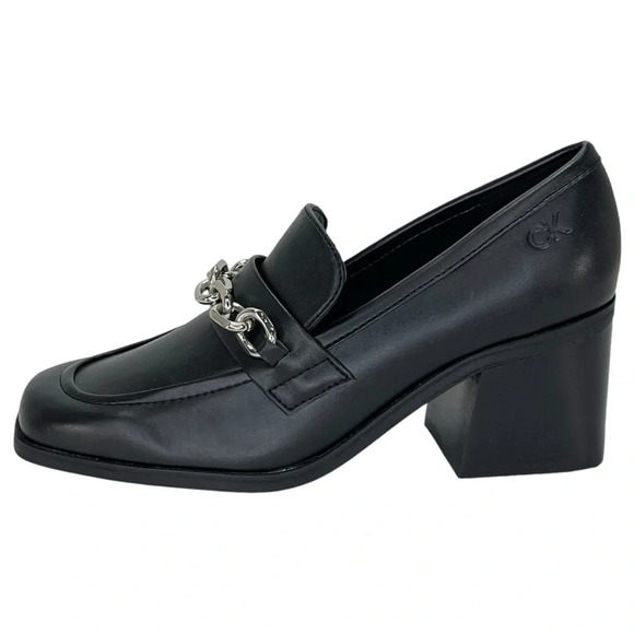 Calvin Klein Venty Black Faux Leather Heeled Womens Loafers Size 5M - Picture 2 of 14